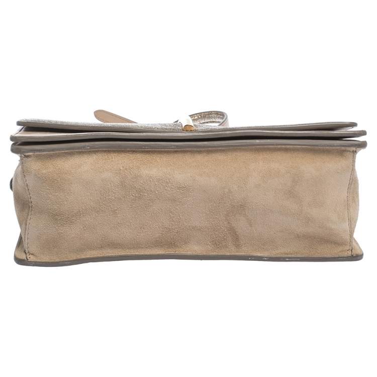 Pre Owned Nina Ricci Metallic Gold/Beige Leather and Suede Arc Shoulder Bag