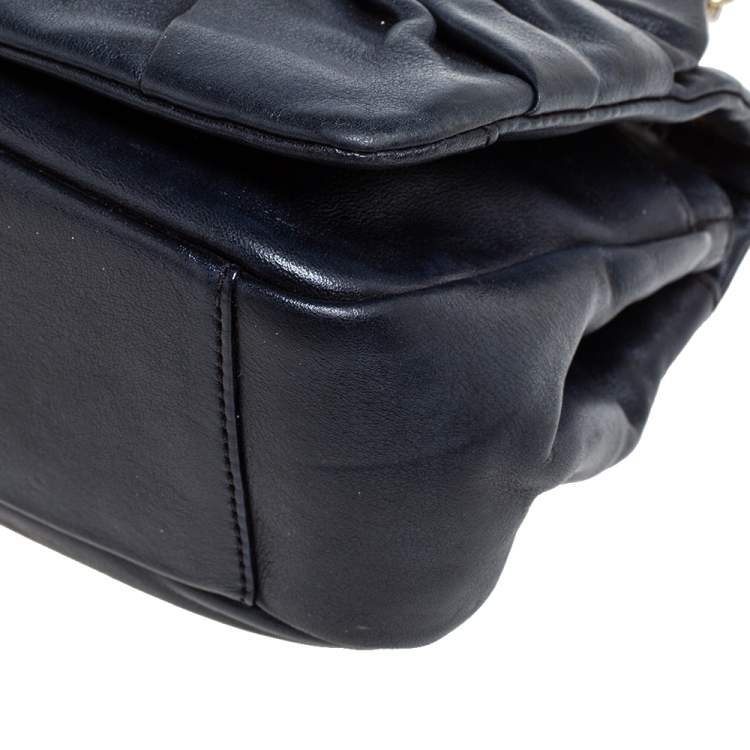 Pre Owned Nina Ricci Navy Blue Pleated Leather Bow Shoulder Bag