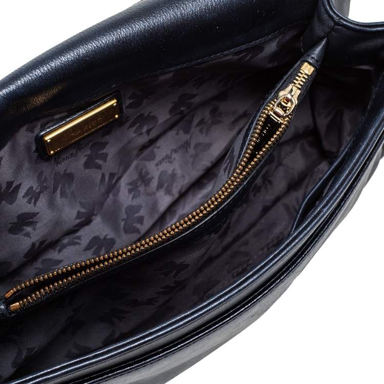 Pre Owned Nina Ricci Navy Blue Pleated Leather Bow Shoulder Bag