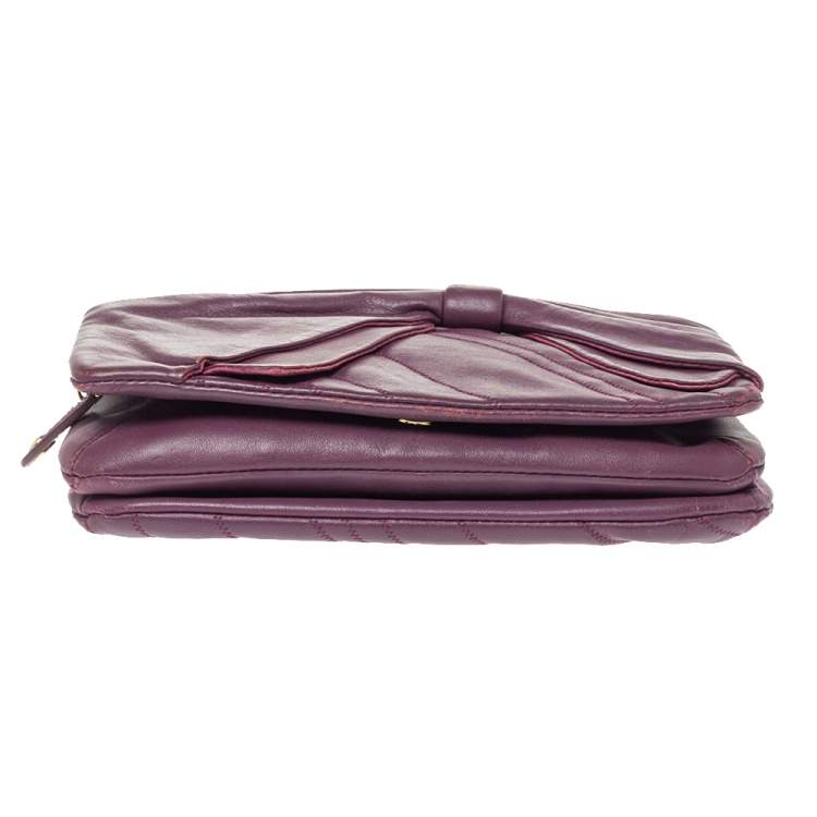 مملوكة مسبقًا Nina Ricci Purple Leather Pleated Bow Flap Shoulder Bag