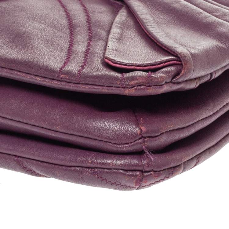 مملوكة مسبقًا Nina Ricci Purple Leather Pleated Bow Flap Shoulder Bag