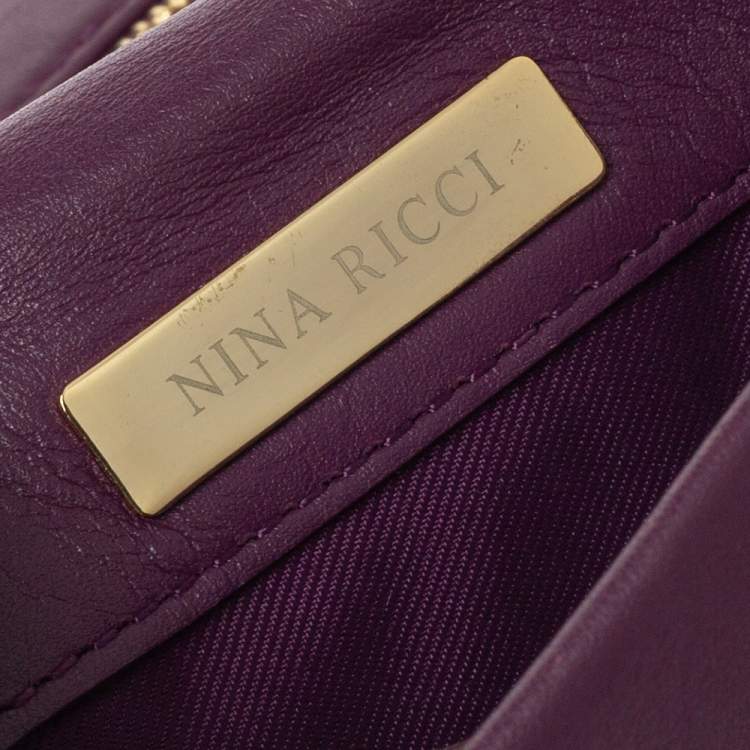 مملوكة مسبقًا Nina Ricci Purple Leather Pleated Bow Flap Shoulder Bag