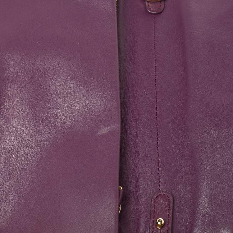 مملوكة مسبقًا Nina Ricci Purple Leather Pleated Bow Flap Shoulder Bag