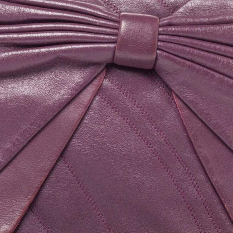 مملوكة مسبقًا Nina Ricci Purple Leather Pleated Bow Flap Shoulder Bag