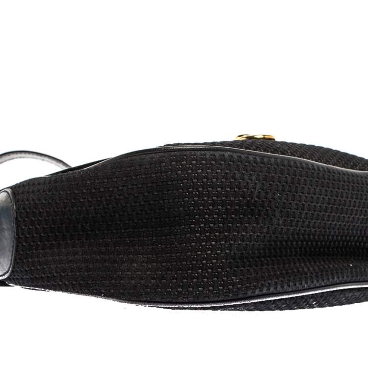 Pre Owned Nina Ricci Dark Blue Woven Suede and Leather Flap Shoulder Bag