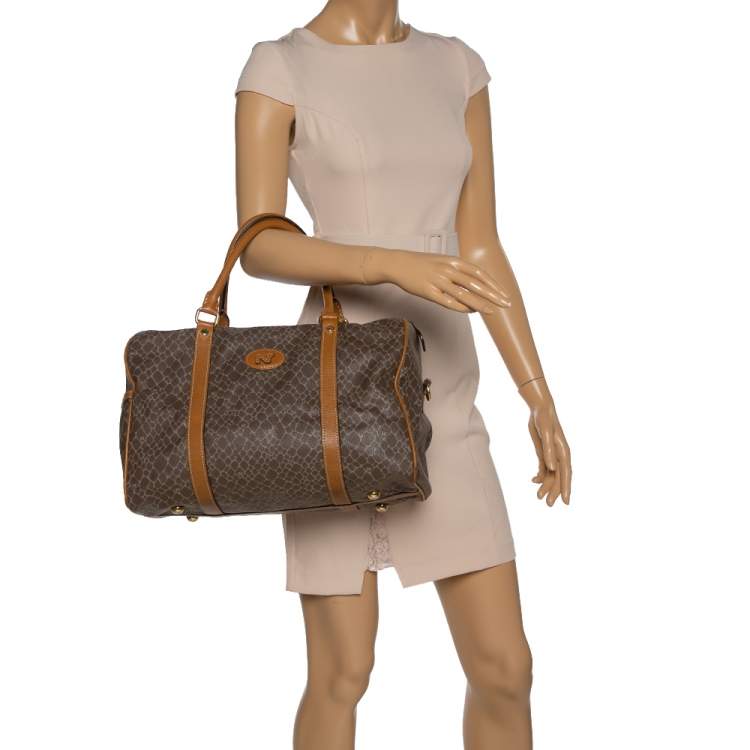 Pre Owned Nina Ricci Brown/Taupe Printed Coated Canvas and Leather Duffel Bag