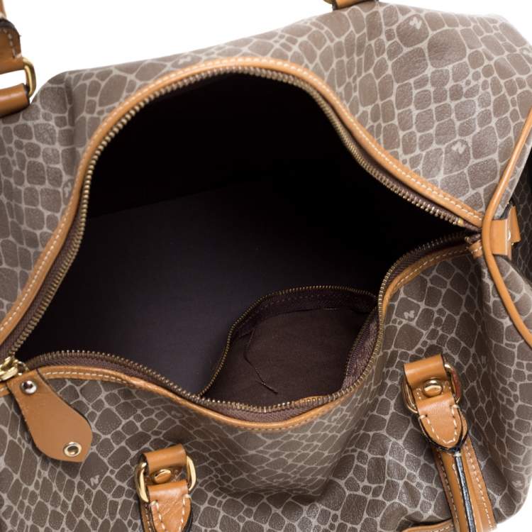 Pre Owned Nina Ricci Brown/Taupe Printed Coated Canvas and Leather Duffel Bag