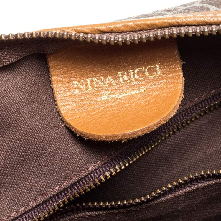Pre Owned Nina Ricci Brown/Taupe Printed Coated Canvas and Leather Duffel Bag