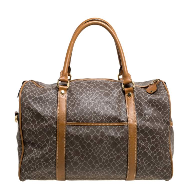 Pre Owned Nina Ricci Brown/Taupe Printed Coated Canvas and Leather Duffel Bag