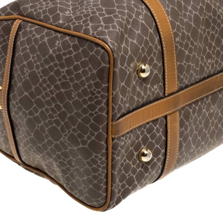 Pre Owned Nina Ricci Brown/Taupe Printed Coated Canvas and Leather Duffel Bag