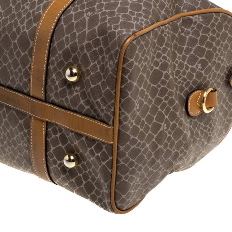 Pre Owned Nina Ricci Brown/Taupe Printed Coated Canvas and Leather Duffel Bag