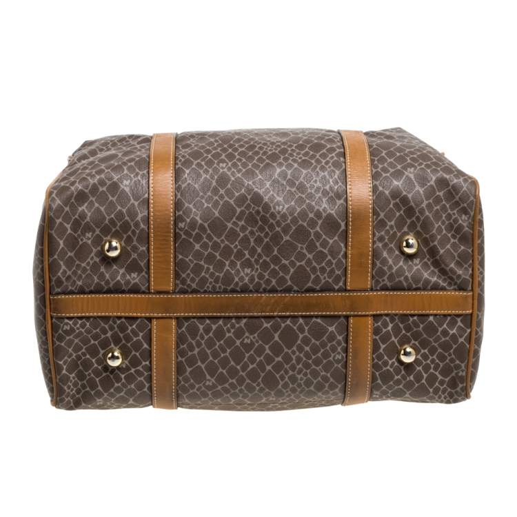 Pre Owned Nina Ricci Brown/Taupe Printed Coated Canvas and Leather Duffel Bag