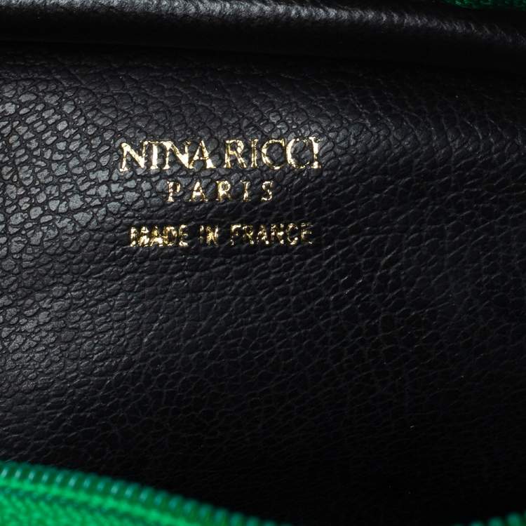 Pre Owned Nina Ricci Green Leather Bow Zip Around Pouch