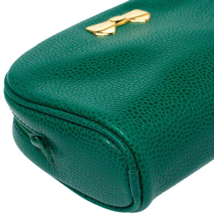 Pre Owned Nina Ricci Green Leather Bow Zip Around Pouch