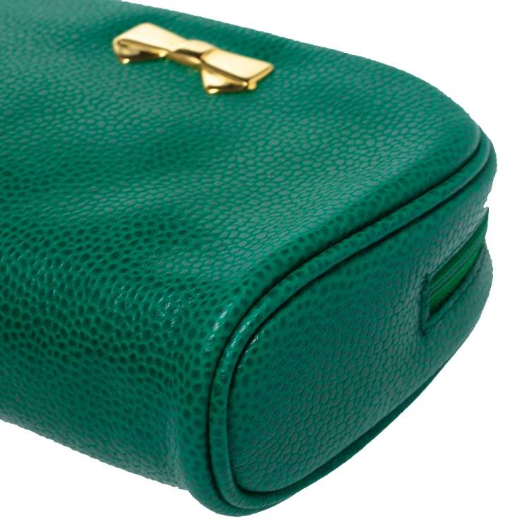 Pre Owned Nina Ricci Green Leather Bow Zip Around Pouch