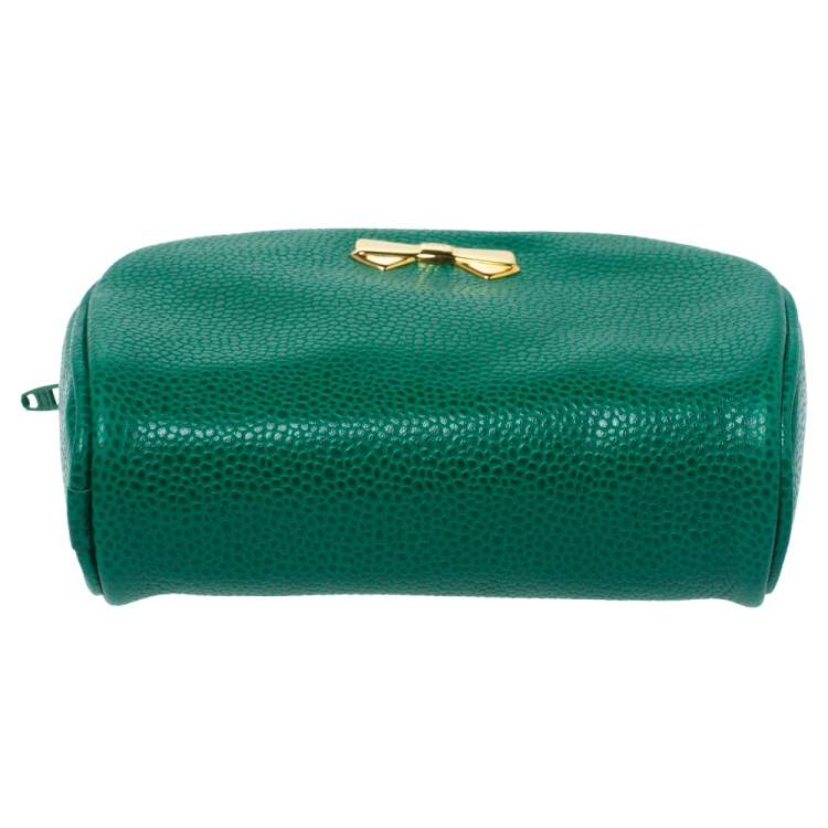 Pre Owned Nina Ricci Green Leather Bow Zip Around Pouch