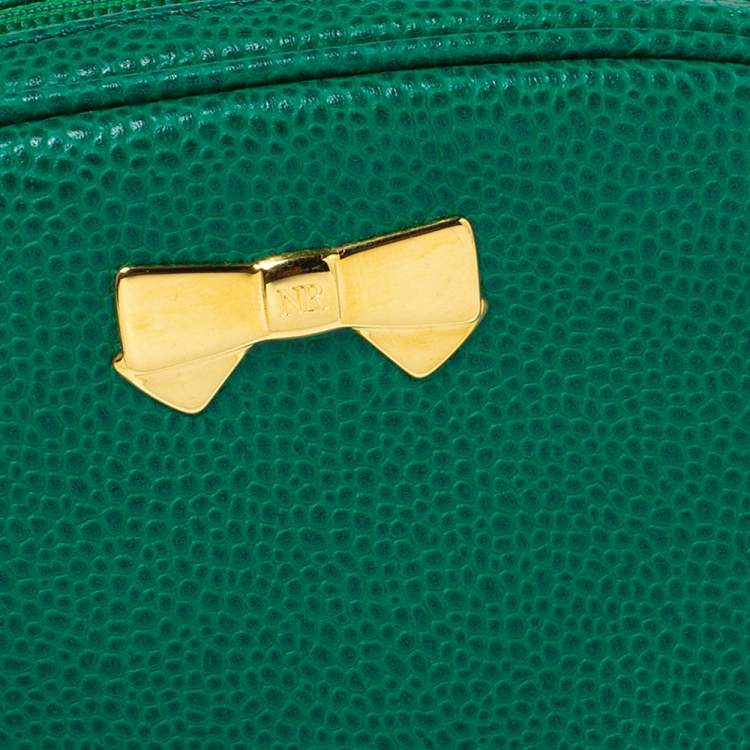 Pre Owned Nina Ricci Green Leather Bow Zip Around Pouch