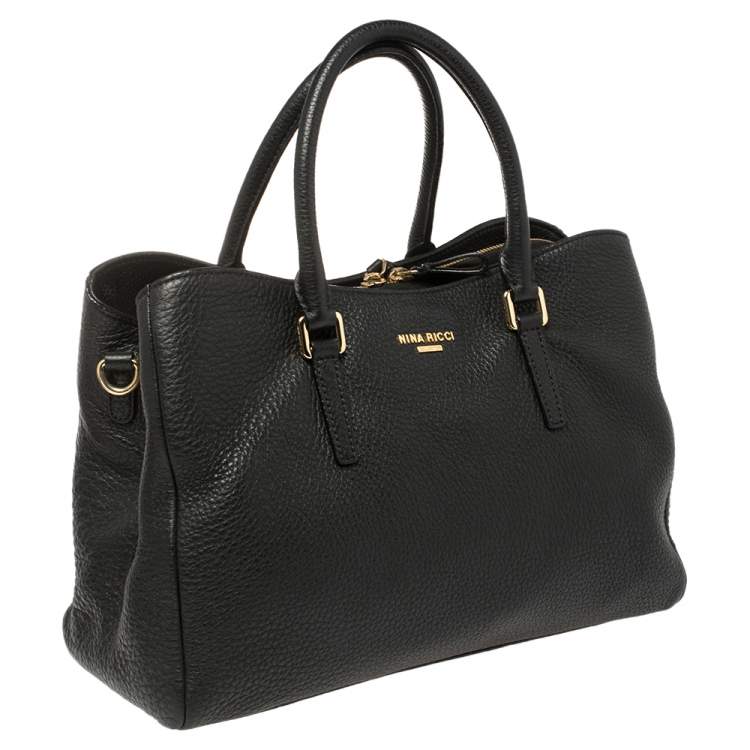 Pre Owned Nina Ricci Black Leather Zipped Tote 