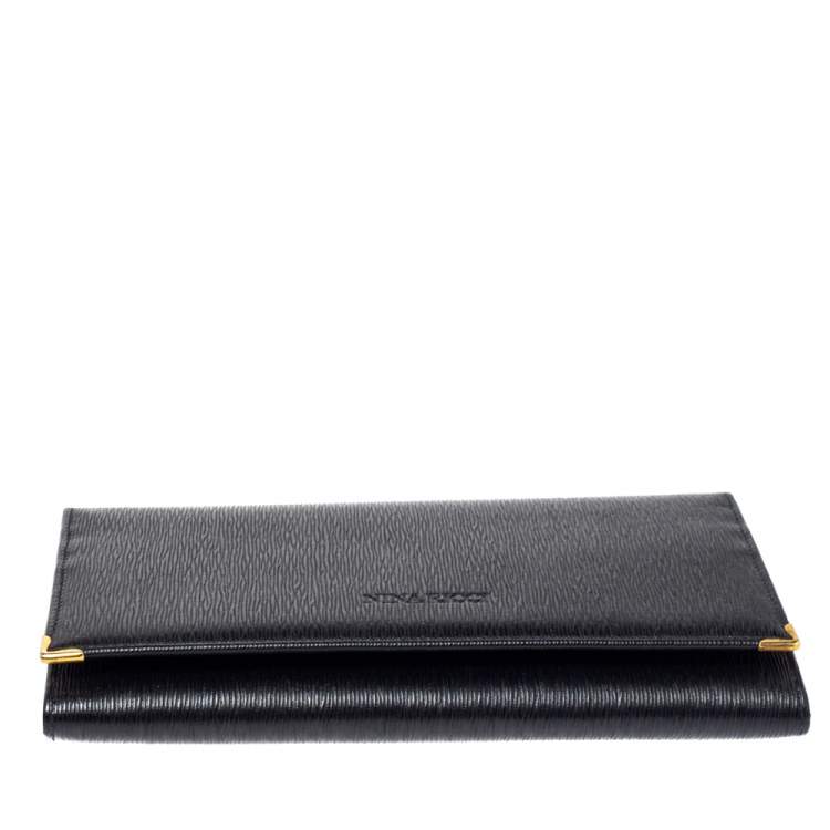 Pre Owned Nina Ricci Black Leather Flap Continental Wallet