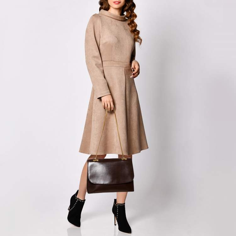 Pre Owned Nina Ricci Brown Leather Flap Chain Shoulder Bag