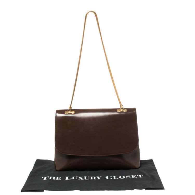 Pre Owned Nina Ricci Brown Leather Flap Chain Shoulder Bag