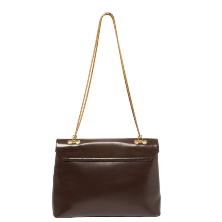 Pre Owned Nina Ricci Brown Leather Flap Chain Shoulder Bag