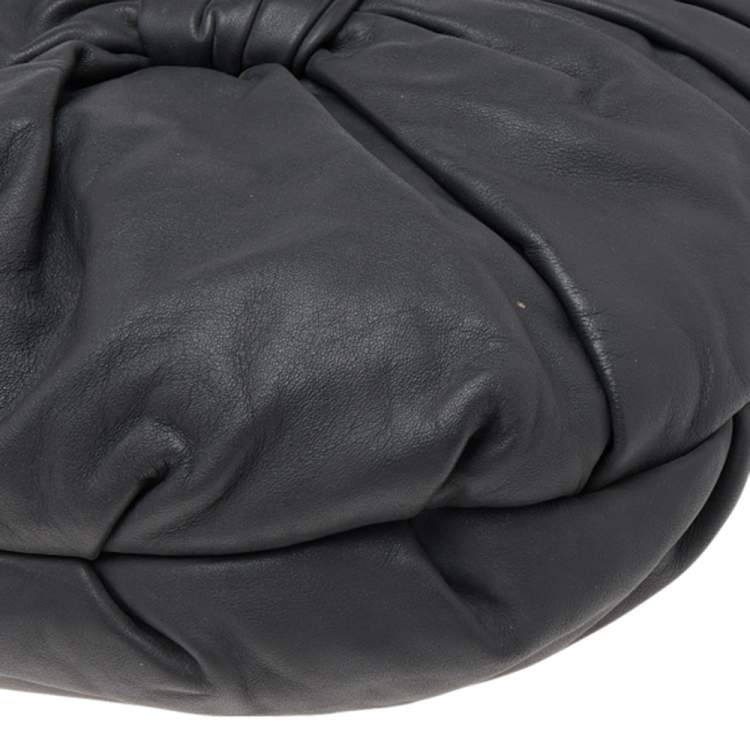 Pre Owned Nina Ricci Dark Grey Pleated Leather Chain Hobo 
