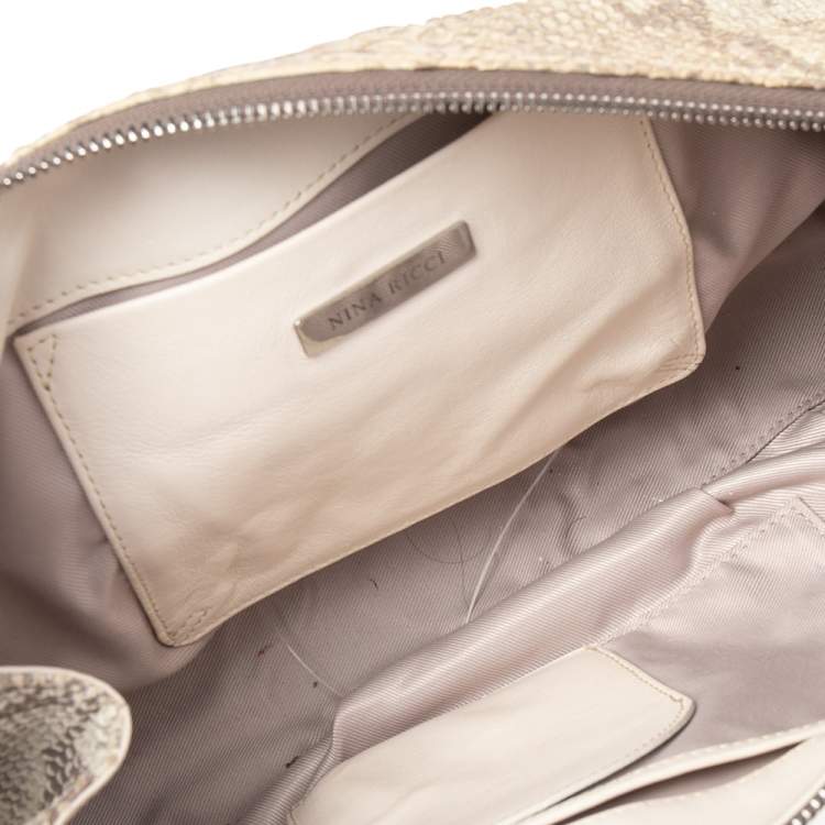 Pre Owned Nina Ricci Beige Python Embossed Leather Clutch