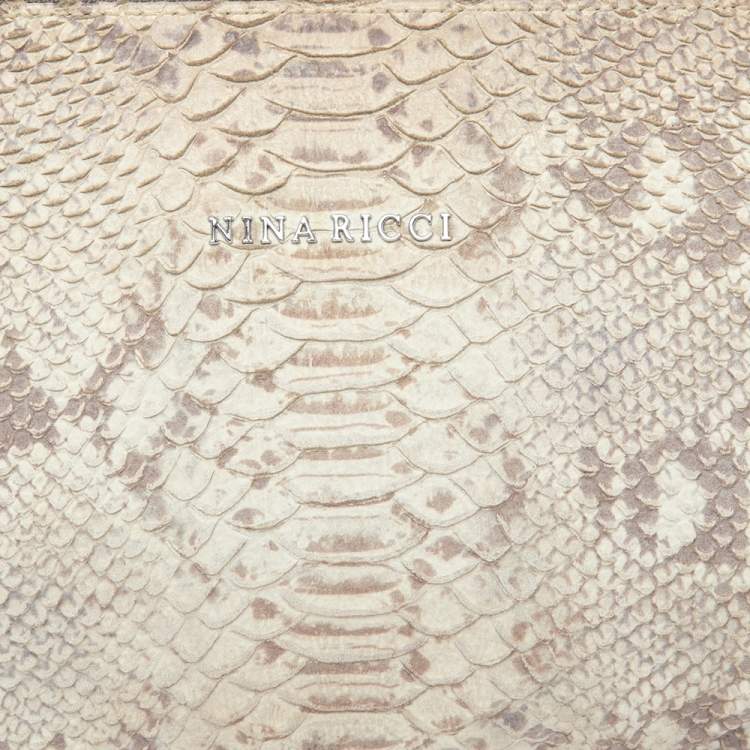 Pre Owned Nina Ricci Beige Python Embossed Leather Clutch