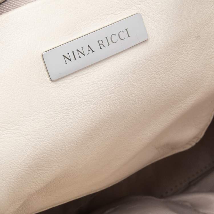 Pre Owned Nina Ricci Beige Python Embossed Leather Clutch