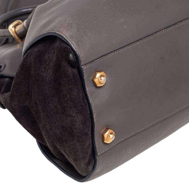 Pre Owned Nina Ricci Grey Leather and Suede Medium Marche Tote