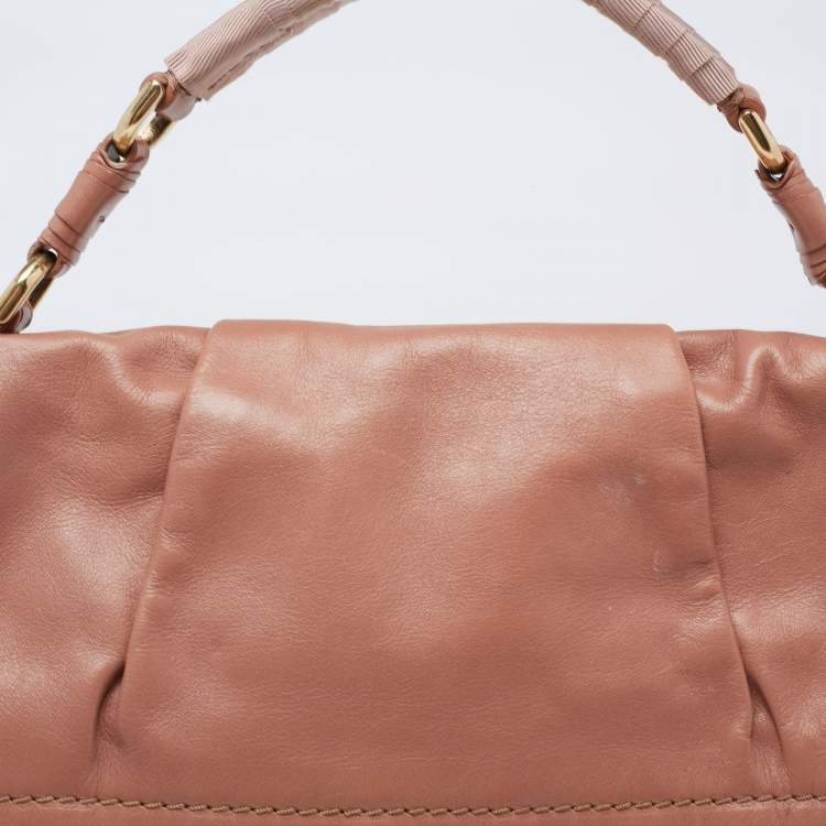 Pre Owned Nina Ricci Rose Beige Leather and Fabric Liane Top Handle Bag