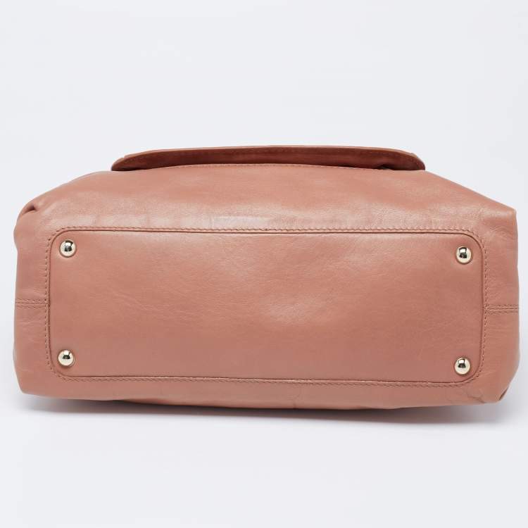 Pre Owned Nina Ricci Rose Beige Leather and Fabric Liane Top Handle Bag