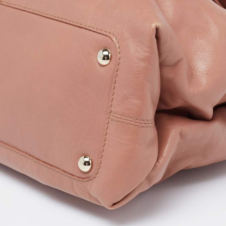 Pre Owned Nina Ricci Rose Beige Leather and Fabric Liane Top Handle Bag