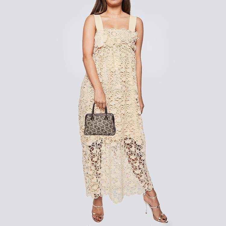 Pre Owned Nina Ricci Dark Brown/Beige Coated Canvas And Python Satchel