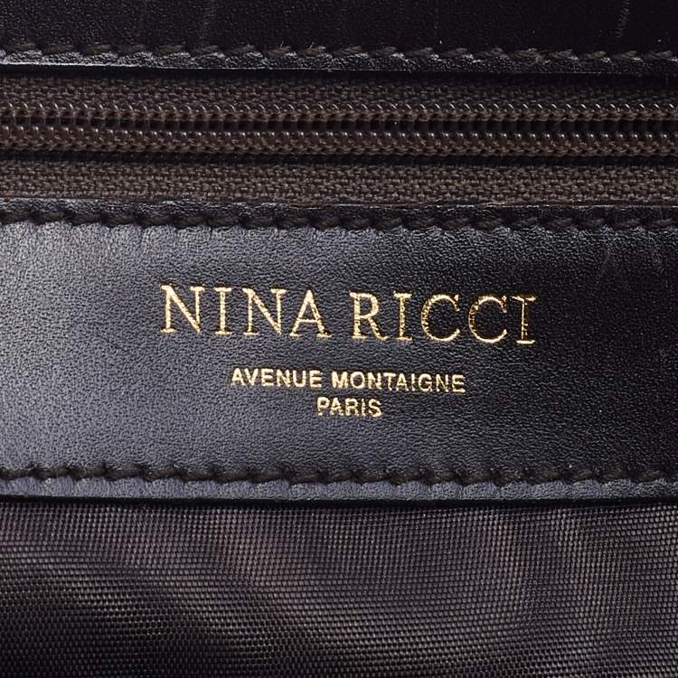 Pre Owned Nina Ricci Dark Brown/Beige Coated Canvas And Python Satchel