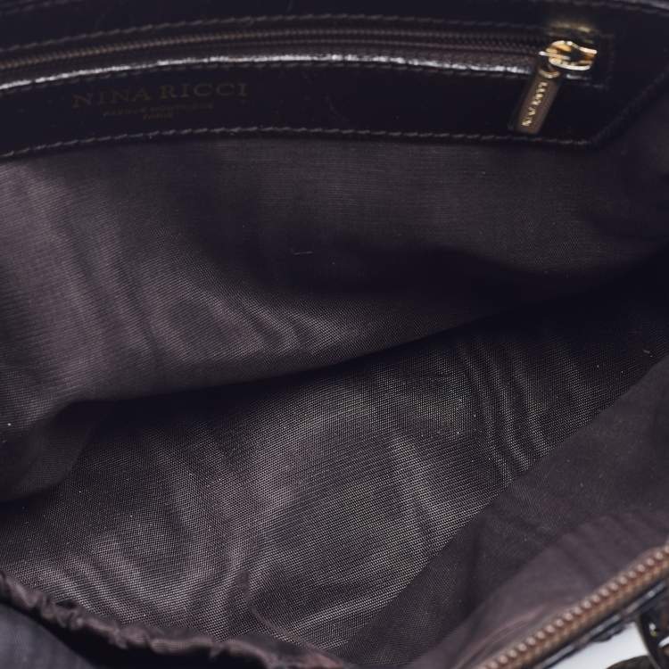 Pre Owned Nina Ricci Dark Brown/Beige Coated Canvas And Python Satchel