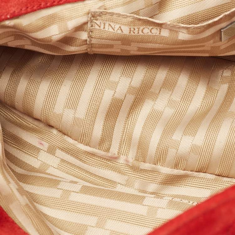 Pre Owned Nina Ricci Red Suede Chainlink Baguette Bag