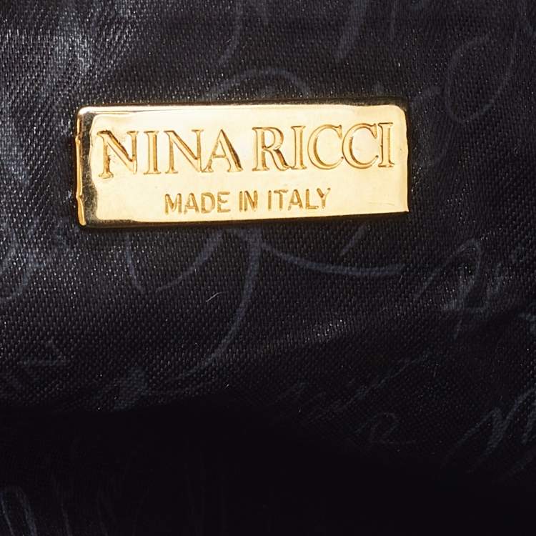 Pre Owned Nina Ricci Black Logo Nylon and Leather Zip Satchel 