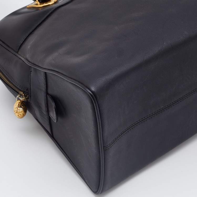 Pre Owned Nina Ricci Black Logo Nylon and Leather Zip Satchel 
