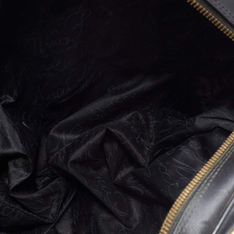 Pre Owned Nina Ricci Black Logo Nylon and Leather Zip Satchel 