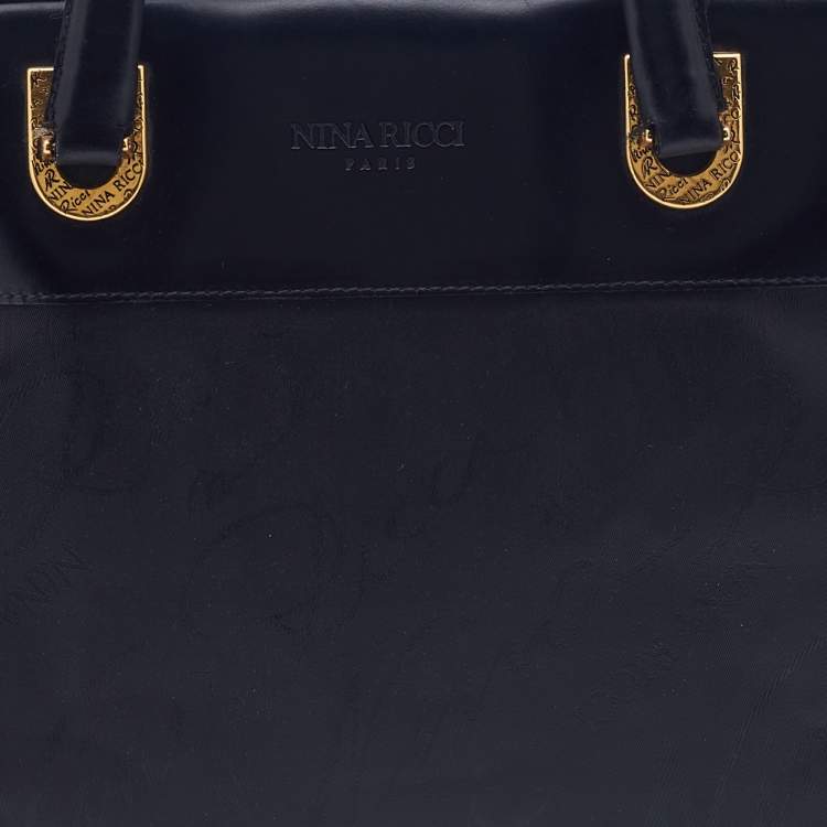 Pre Owned Nina Ricci Black Logo Nylon and Leather Zip Satchel 