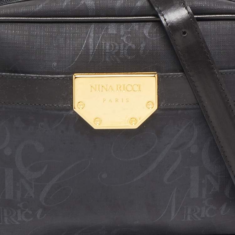 Pre Owned Nina Ricci Black Printed Coated Canvas Logo Shoulder Bag