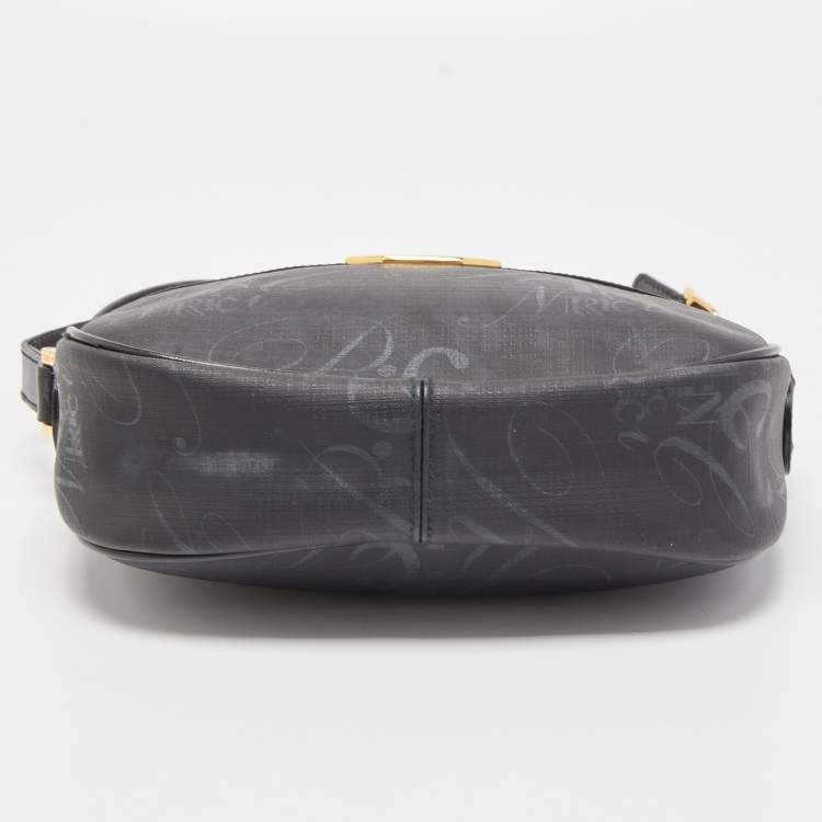 Pre Owned Nina Ricci Black Printed Coated Canvas Logo Shoulder Bag