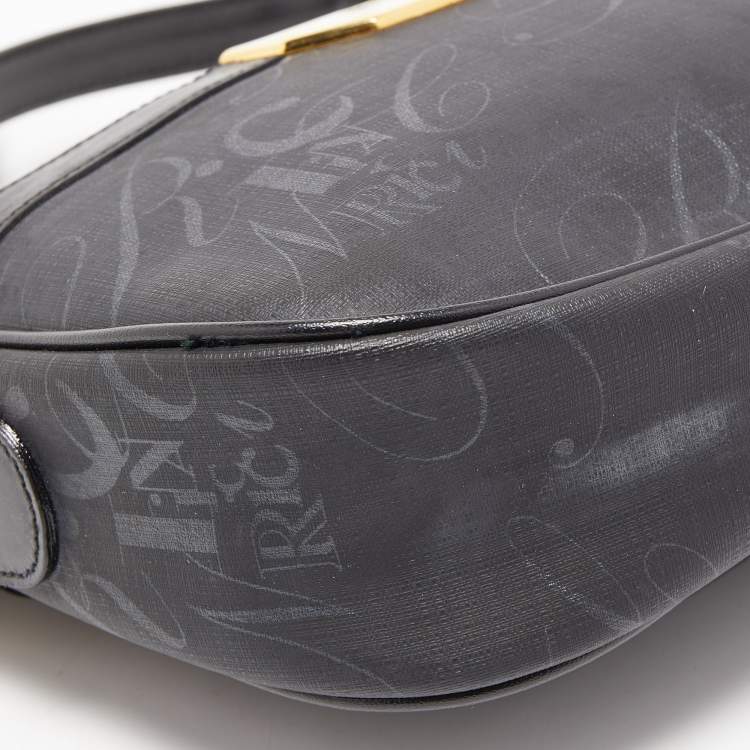Pre Owned Nina Ricci Black Printed Coated Canvas Logo Shoulder Bag