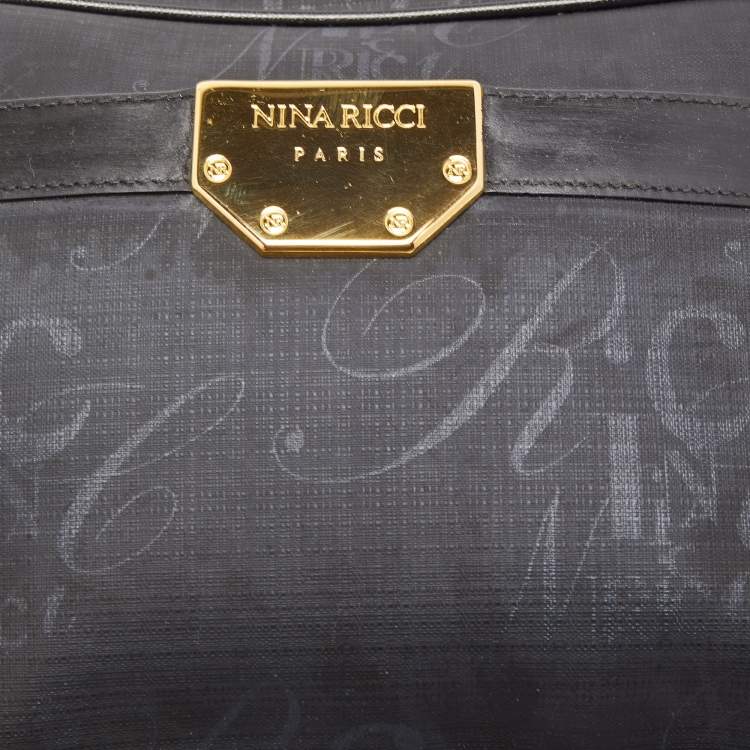 Pre Owned Nina Ricci Black Printed Coated Canvas Logo Shoulder Bag