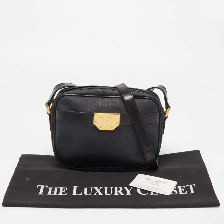 Pre Owned Nina Ricci Black Printed Coated Canvas Logo Shoulder Bag