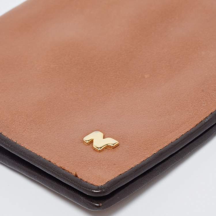 Pre Owned Nina Ricci Two Tone Brown Leather Bifold Compact Wallet