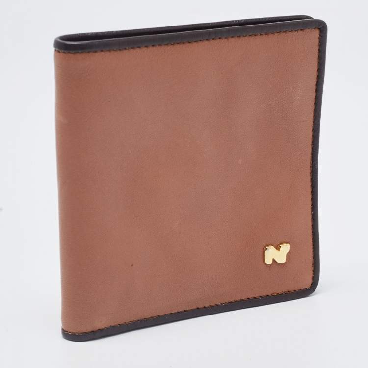 Pre Owned Nina Ricci Two Tone Brown Leather Bifold Compact Wallet