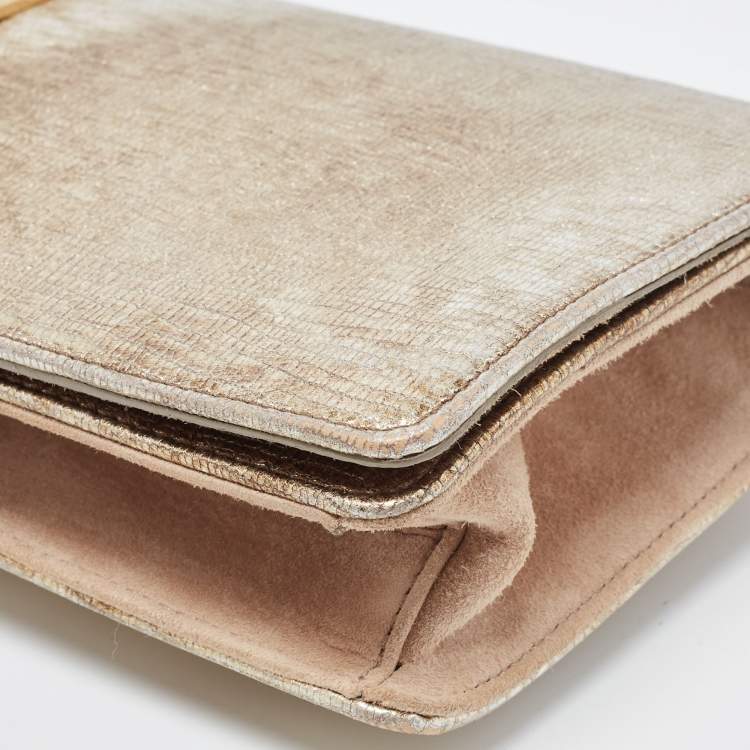 Pre Owned Nina Ricci Gold Leather and Suede Arc Clutch